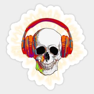 Skull with headphones, music, cool, colorfull Sticker